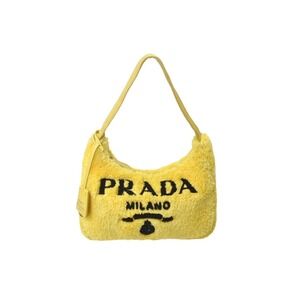 PRADA Hobo Handbag Triangle Logo Yellow Black Terry